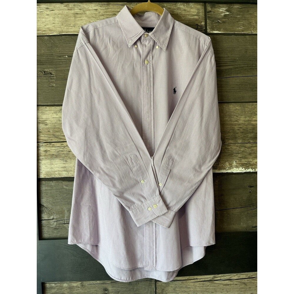 Polo Ralph Lauren Yarmouth Shirt Mens Large Purple Check Long Sleeve Button Down